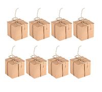 Zerodis Cajas Artesanales de Papel Kraft para Dulces de Recuerdo de Boda, Exquisita Cuerda de Cáñamo, 50 Uds. Cajas Cuadradas para Suministros de Fiesta de Chocolate