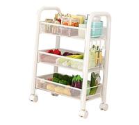Zerodis Carro de Almacenamiento con Ruedas de Metal de 3 Niveles, Carro Utilitario de Varias Capas con Ruedas, Bloqueables para Cocina, Oficina, Baño (Blanca Tres Capas)