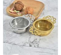 Zerodis Colador de té de Acero Inoxidable con Recipiente de Goteo, Infusor de té con Patrón de, Filtro de Malla Fina, Asas de Doble Ala, 4,40 X 2,55 X 1,18 Pulgadas para el Hogar, Bar, Tienda, de