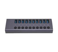 Zerodis Concentrador USB con Alimentación, 10 Puertos de Aleación de Aluminio de Alta Seguridad Interruptor Individual de Concentrador USB Multipuerto para Unidad Flash USB (Enchufe de