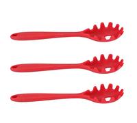 Zerodis Cuchara de Espagueti de Silicona de 3 Piezas, Tenedor de Pasta Grande, Cuchara de Fideos con Dientes y Antideslizante, Utensilios de Cocina Adecuados para Cocinar Pasta, Servir (rojo)