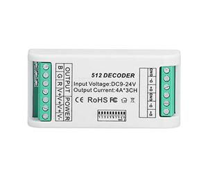 Zerodis Decodificador LED RGB, Controlador de Luz de Tira LED DMX512 de 3 Canales con Voltaje Constante Controlador de Iluminación de Escenario de Entrada de 9-24 V para Bañador de