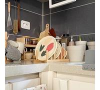 Zerodis Escurridor de Platos de Madera de Pino, Soporte Organizador Vertical de 6 Rejillas para Ollas y Tapas, Solución Compacta de Almacenamiento de Cocina