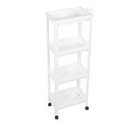 Zerodis Estante de Torre para Baño, Estante de Almacenamiento Estrecho de Plástico, Gabinete de Piso Independiente de 2, 3 y 4 Niveles con Ganchos y Ruedas Opcionales para Baño, Inodoro, Cocina, (4