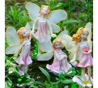 Zerodis Estatua de Hada, Escultura de Elfo, Decoración de Jardín, Juego de 4 Piezas, Resina, Figura Decorativa para Patio Al Aire Libre