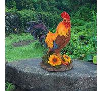 Zerodis Estatua Decorativa de Gallo para Jardín, Marrón Rojo, Escultura Pequeña para Exteriores, Adorno Artístico (Gallo pequeño Rojo y marrón a la Izquierda.)