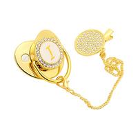Zerodis Golden Alphabet Bling Baby Schnuller Clips de Material Seguro Durante 6-18 Meses bebé (Letra i)