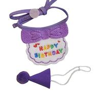 Zerodis Gorros para Gatos y Perros, Accesorios de Fotografía de Cumpleaños con Estampado de Feliz Cumpleaños, Material de Lana para Mascotas de Menos de 25kg, Ropa para Perros (Babero y Gorro Morado)