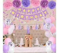 Zerodis H Icrafts Set Pancarta de Feliz Cumpleaños Pompones de Papel de Seda Borlas de Papel Globos de Remolinos Colgantes con Decoración de Fiesta Vibrante para Cumpleaños Navidad Día de San