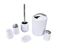 Zerodis Juego de Accesorios de Baño de 6 Piezas, Dispensador de y Vaso para Cepillo de Dientes, Bote de Basura para Escobilla de Baño de Acero Inoxidable, con Material de Revestimiento (White)