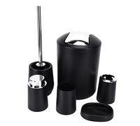 Zerodis Juego de Accesorios de Baño de 6 Piezas, Dispensador de y Vaso para Cepillo de Dientes, Bote de Basura para Escobilla de Baño de Acero Inoxidable, con Material de Revestimiento (Black)