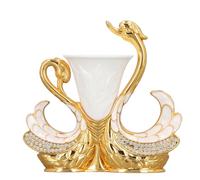 Zerodis Juego de Cucharas de Postre de café, Soporte en Forma de Cisne de Aleación de Zinc con 6 Mini Cucharas, Cubiertos de Hojas Pulidas con Espejo para café Expreso, té, Azúcar, Helado, Fruta,