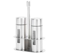 Zerodis Juego de Recipientes para Condimentos, Olla para Condimentos de Acero Inoxidable 304 con Estante, Juego de Botellas de Especias de 2 Piezas, Ventana Transparente, Tapa Antipolvo, Ahorro de