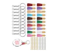 Zerodis Kit de Accesorios de Bricolaje Llavero Acrílico Suministros para Manualidades con Borlas de Colores Espacios en Blanco Redondos Ganchos para Llaves Diseño de Bordes Pulidos para Regalo de