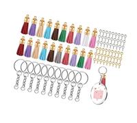 Zerodis Kit de Accesorios de Bricolaje Llavero Acrílico Suministros para Manualidades con Borlas de Colores Espacios en Blanco Redondos Ganchos para Llaves Diseño de Bordes Pulidos para Regalo de