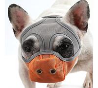 Zerodis Maja de Perros Mesh Transpirable, Correa Protectora Ajustable Ligera para Perros de Hocico Corto, Se Adapta a Bulldog French Boston Terrier Pug, PVC Mesh UV Reflectable Naranja Gris (Grande)