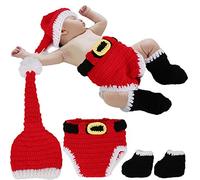 Zerodis Ropa de fotografía navideña para bebé, traje rojo de Papá Noel navideño de algodón suave traje de punto de ganchillo infantil para sesión de fotos