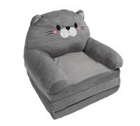 Zerodis Sofá para Niños Silla para Niños Pequeños Cojín de Asiento de Piso Plegable con Forma de Gato de Felpa con Respaldo de Múltiples ángulos para Leer Siestas Jugar Gris (3 Niveles)