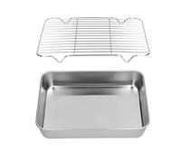 Zerone Bandeja para Asar de Acero Inoxidable con Rejilla, Superficie Lisa Antiadherente, Fácil de Limpiar para Hornear y Cocinar, Material Saludable, óxido (26.5 * 20.5 * 5CM)