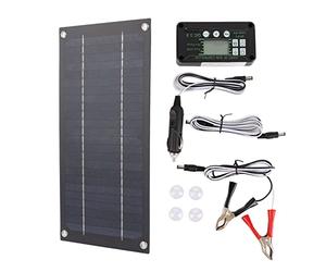 Zerone Cargador de panel solar de 600 W, silicio monocristalino, kit de controlador de carga de 100 A con cable de extensión, abrazadera/soporte de batería y clips, terminal O, apto para caravana