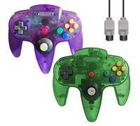 ZeroStory Classic N64 - Controlador N64 con cable N64 con cable AV N64 de 5,9 pies para consola de videojuegos N64 (verde transparente y morado transparente)