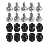 Zeroupshop 10 interruptores codificadores giratorios EC11, potenciómetro digital de 5 pines de 360 grados con botón, interruptor de código de eje de metal para control industrial Arduino Robotics (15
