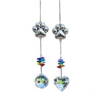 Zeroupshop 2 atrapasueños de cristal conmemorativos para mascotas, huella de pata, para condolencias por pérdida de perro, gato, para adorno colgante colorido para recuerdo de amigo peludo de honor