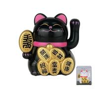 Zeroupshop Adorno de gato de la suerte alimentado por energía solar, gato de 2 pulgadas con brazo oscilante para salpicadero de coche, hogar, oficina, escritorio, decoración de Feng Shui, bonsái de