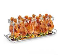 Zeroupshop Bandeja de parrilla de patas de pollo de acero inoxidable con 14 ranuras, estante plegable para asar baquetas o alas, se adapta al horno y barbacoa de 43,5 x 14,5 x 15 cm (paquete de 1)