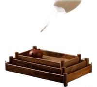 Zeroupshop Bandeja de té chino, para servir de madera de nogal maciza, organizador de juegos de té, estante de almacenamiento de mesa seca, color marrón pulido a mano natural, 38,7 x 27 x 4 cm (tamaño
