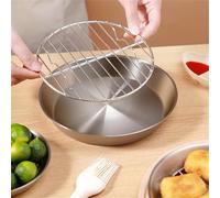 Zeroupshop Bandeja redonda para hornear con estante de enfriamiento, bandeja de asar de varios tamaños para pavo, carne, verduras, pasteles, barbacoa, cocina, utensilios para hornear, acero inoxidable