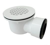 Zeroupshop Base de ducha de drenaje lateral con filtro de pelo, trampa de drenaje de suelo de PVC para duchas de estilo americano, atrapador de escombros que bloquea el olor, color blanco, 15,5 x 11,4