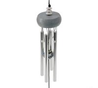 Zeroupshop Campanas de viento de cobre, adorno de campana de aluminio de 27 cm con 4 tubos, forma de diamante, tono bronce, decoración colgante para el hogar (gris)