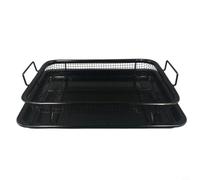 Zeroupshop Cesta cuadrada de acero inoxidable con bandeja de goteo, rejilla de barbacoa chapada en cobre y azul para asar al aire libre, estante de cocina resistente para carne y verduras (E)