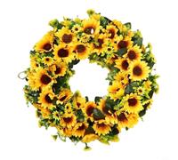 Zeroupshop Corona de girasol de 40 x 40 cm, decoración colgante de puerta para primavera, verano y otoño, adorno de pared floral sintético para porche delantero, entrada, hogar, jardín, fiesta (40 cm)