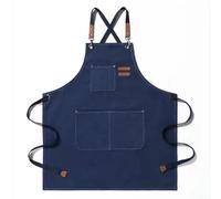 Zeroupshop Delantal de lona gruesa, resistente al agua al aceite y a las manchas, babero de cocina para mujer con bolsillos, ideal para tareas de preparación de bebidas en casa, cafetería (azul)