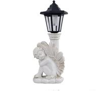 Zeroupshop Estatua de ángel arrodillado de columna romana antigua con luz LED solar, adorno de resina para jardín o patio al aire libre en decoración conmemorativa gris (ángel de rodilla izquierda)