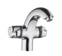Zeroupshop Grifo termostático de cobre para lavabo, grifo mezclador de agua fría y caliente con control preciso 20-50 °C, montaje en pared G1/2 para fregadero de cocina, color plateado, 200 x 145 mm