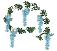 Zeroupshop Guirnalda de vid de jazmín artificial de 1,8 m con flores de seda realistas y alambre recubierto de plástico, decoración floral colgante para boda, hogar, jardín (azul)