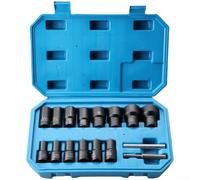 Zeroupshop Juego de 16 extractores de tuercas de 8 a 27 mm CR-MO de acero en espiral inversa para extracción de lengüetas de bloqueo de rueda dañadas, unidad de 1/2 pulgada con funda