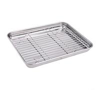 Zeroupshop Juego de 2 bandejas, bandeja de horno y estante de acero inoxidable, bandeja de horno de metal de grado 430, con rejilla de enfriamiento, fácil de limpiar para asar galletas y verduras