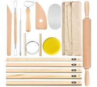 Zeroupshop Juego de 20 herramientas de cerámica con rodillo de madera, guías de barro de varios tamaños, raspadores, costillas y cortadores para modelar y esculpir arcilla