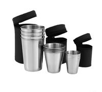 Zeroupshop Juego de 4 vasos apilables de acero inoxidable, con bolsa de poliuretano de 30 ml, 70 ml, 170 ml, tazas de viaje portátiles, para camping, senderismo, picnic para deportes al aire libre (30