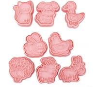 Zeroupshop Juego de 8 cortadores de galletas de animales de granja, herramientas de polipropileno para gatos, perros, pollos, galletas en forma de patos, decoración de cocina de estilo de dibujos