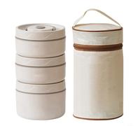 Zeroupshop Juego de lonchera térmica de acero inoxidable, construcción a prueba de fugas, apta para microondas para oficina, doble compartimento de 440 ml y 600 ml con bolsa, color blanco (beige)