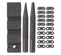 Zeroupshop Kit de interruptor de cadena de motosierra de acero al carbono, juego de herramientas de reparación de bolsillo portátil con eslabones maestros, remachador giratorio y yunque, compatible