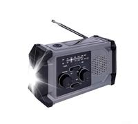 Zeroupshop Manivela solar con banco de energía de 2000 mAh, radio AM/FM/banda meteorológica, linterna portátil y cargador de teléfono para camping, senderismo, apagones, gris