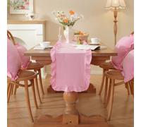 Zeroupshop Mesa de algodón con borde con volantes para decoración del hogar de estilo francés, mantel rectangular de color sólido para boda, fiesta, comedor, blanco, rosa, azul, amarillo, 35 x 160 cm