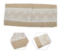 Zeroupshop Mesa rústica de yute para camino con ribete de encaje, tela de lino natural para boda, fiesta, decoración de festivales, elegante diseño sólido para comedor 30 x 275 cm