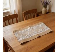 Zeroupshop Mesa rústica de yute para camino con ribete de encaje, tela de lino natural para bodas, fiestas, decoración de festivales, elegante diseño sólido para comedor, 30 x 275 cm (30 x 108 cm)